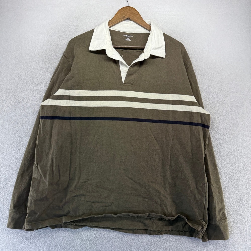 Vintage Sonoma Rugby Shirt Mens 2XL Green Striped Thick Heavyweight preppy y2k